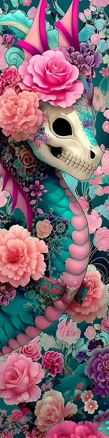 Free printable dragon bookmark featuring a skeletal face dragon